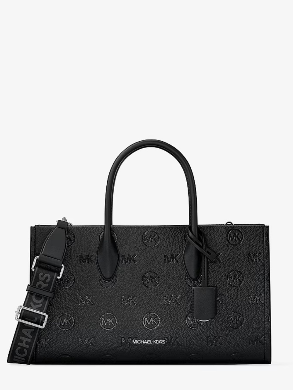 Michael Kors Mirella Medium Logo Debossed Satchel Crossbody Tote Black - Picture 13 of 15
